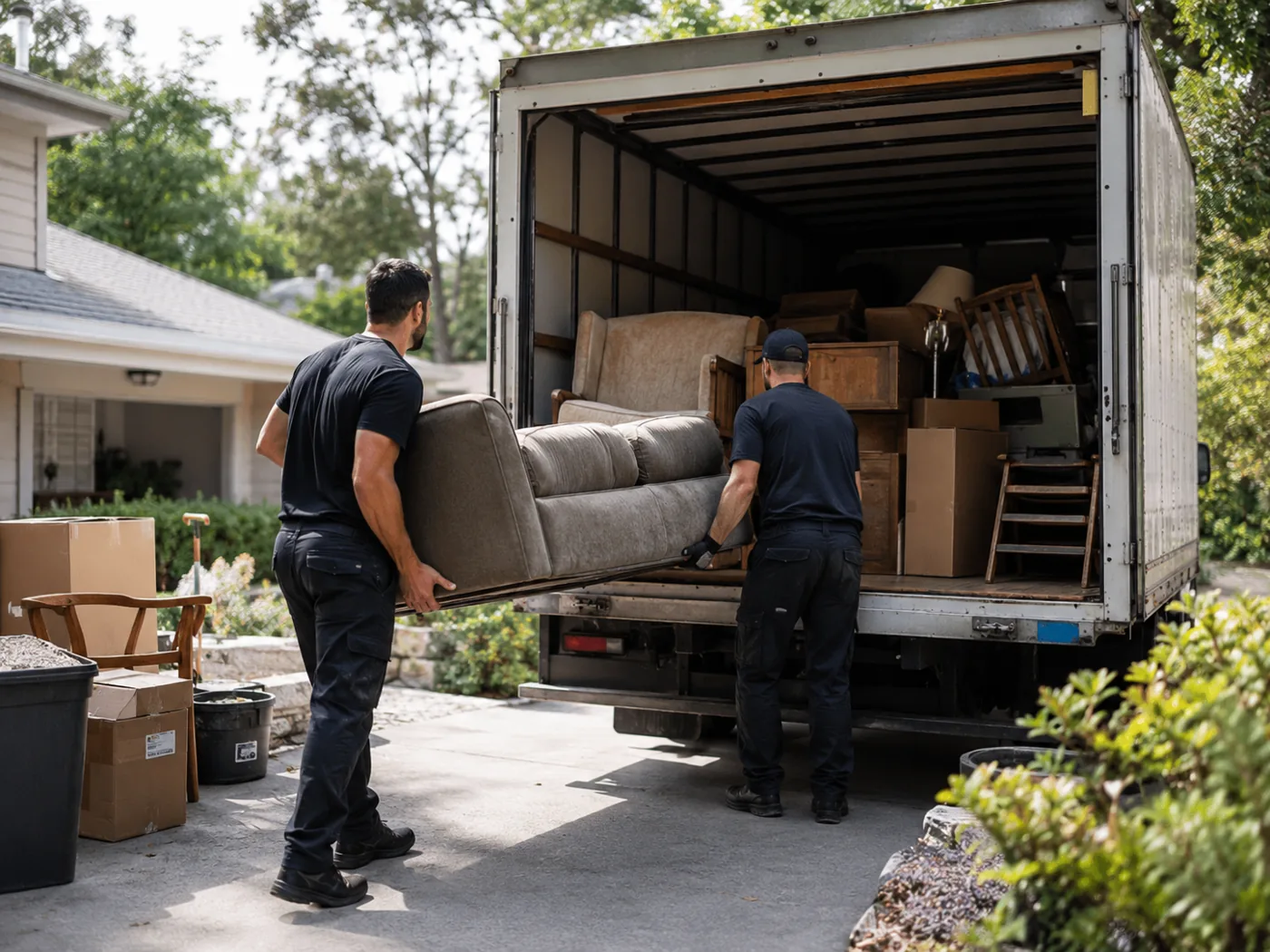 Local junk hauling providers loading furniture for removal in Greenville SC